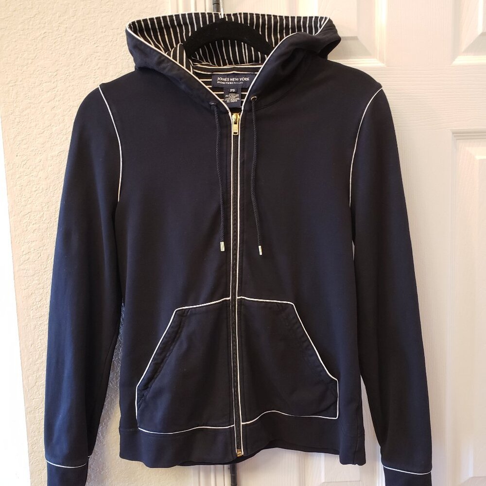 Jones New York full zip black hoodie with white trim - PS